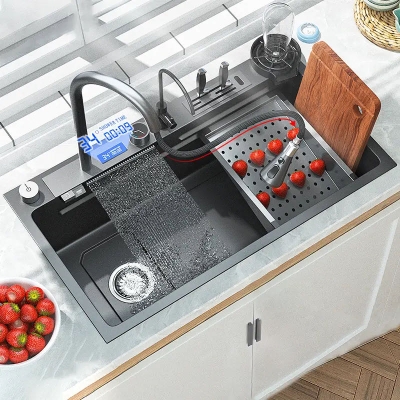 Gro&szlig;es Einzelwaschbecken mit Sp&uuml;lbecken