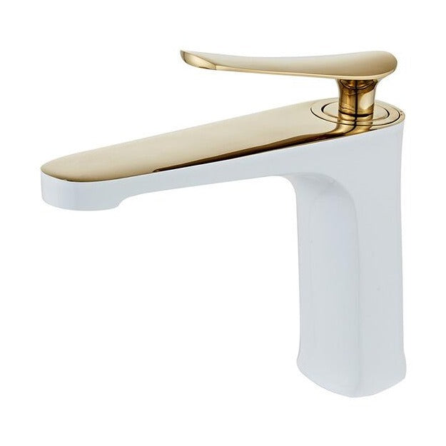 Deckmontierter Wasserhahn in Wei&szlig; und Gold